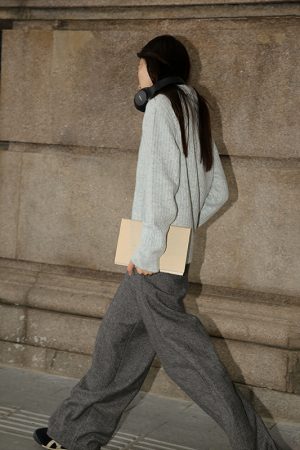 Vintage Two-Tone Curved High-Waisted Slimming Woolen Pants - Retro Chic for Y2K and 90s Style Lovers