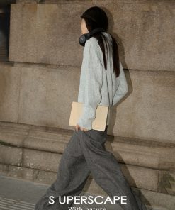 Vintage Two-Tone Curved High-Waisted Slimming Woolen Pants - Retro Chic for Y2K and 90s Style Lovers