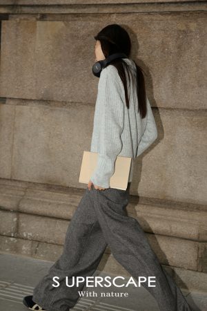 Vintage Two-Tone Curved High-Waisted Slimming Woolen Pants - Retro Chic for Y2K and 90s Style Lovers
