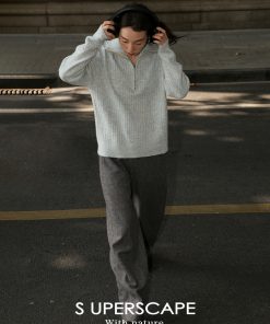 Vintage Two-Tone Curved High-Waisted Slimming Woolen Pants - Retro Chic for Y2K and 90s Style Lovers