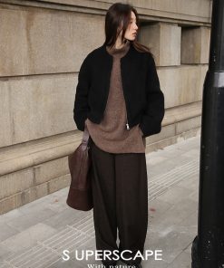 Vintage Two-Tone Curved High-Waisted Slimming Woolen Pants - Retro Chic for Y2K and 90s Style Lovers