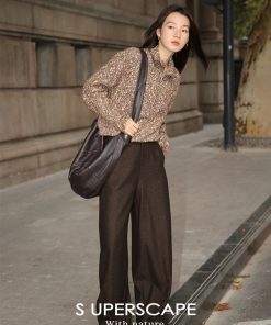Vintage Two-Tone Curved High-Waisted Slimming Woolen Pants - Retro Chic for Y2K and 90s Style Lovers