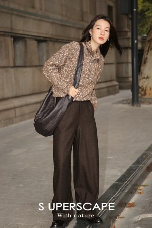 Vintage Two-Tone Curved High-Waisted Slimming Woolen Pants - Retro Chic for Y2K and 90s Style Lovers