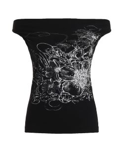 Vintage Vine Print Loose Neckline Vest - Casual Retro Dark Style Top with Multiple Wearing Options, Y2K-Inspired Fashion Statement