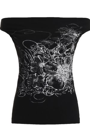 Vintage Vine Print Loose Neckline Vest - Casual Retro Dark Style Top with Multiple Wearing Options, Y2K-Inspired Fashion Statement