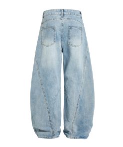 Vintage Wash Distressed Wide-Leg Ripped Jeans for Men - Loose American Style Curved Blade Pants, 90s Inspired Fashion