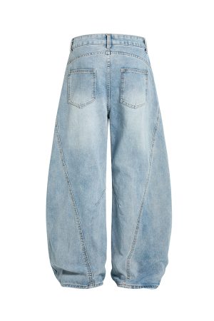 Vintage Wash Distressed Wide-Leg Ripped Jeans for Men - Loose American Style Curved Blade Pants, 90s Inspired Fashion