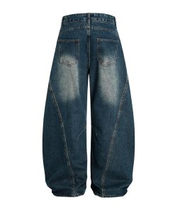 Vintage Wash Distressed Wide-Leg Ripped Jeans for Men - Loose American Style Curved Blade Pants, 90s Inspired Fashion