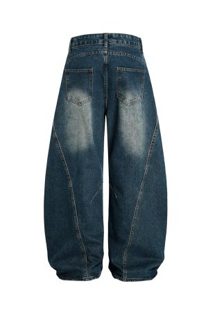 Vintage Wash Distressed Wide-Leg Ripped Jeans for Men - Loose American Style Curved Blade Pants, 90s Inspired Fashion