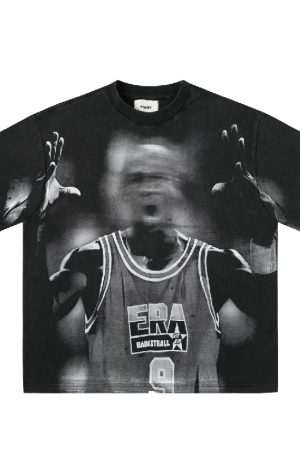 Vintage Wash Printed Short Sleeve Boxy Tee in Phantom Night - Retro Style, 90s Inspired Fashion T-Shirt for Trendy Looks
