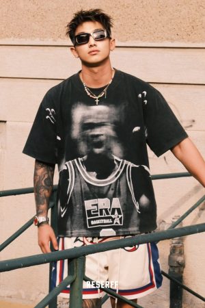 Vintage Wash Printed Short Sleeve Boxy Tee in Phantom Night - Retro Style, 90s Inspired Fashion T-Shirt for Trendy Looks