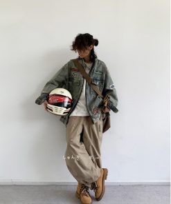 Vintage Washed Distressed Denim Jacket for Unisex - Trendy Loose Motorcycle Style for Spring and Autumn