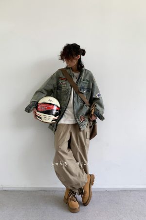 Vintage Washed Distressed Denim Jacket for Unisex - Trendy Loose Motorcycle Style for Spring and Autumn