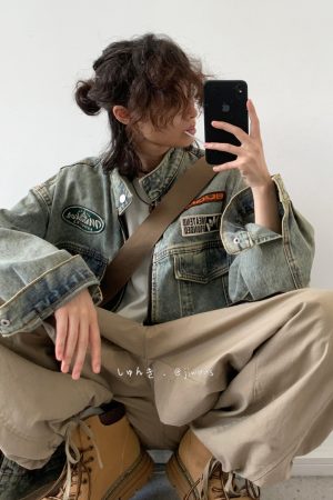 Vintage Washed Distressed Denim Jacket for Unisex - Trendy Loose Motorcycle Style for Spring and Autumn