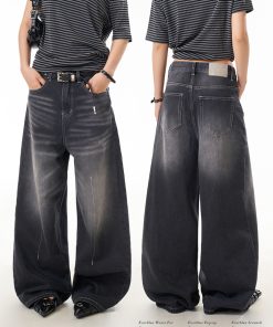 Vintage Washed Distressed Wide-Leg Loose-Fitting Jeans for Women - American Style Floor-Length Slimming Pants