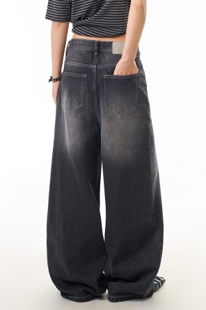 Vintage Washed Distressed Wide-Leg Loose-Fitting Jeans for Women - American Style Floor-Length Slimming Pants