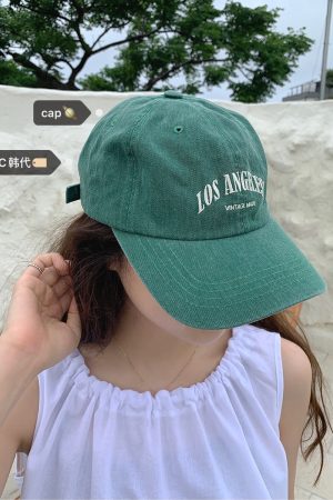 Vintage Washed LOS ANGELES Baseball Cap - Korean Style 90s Aesthetic, Casual Streetwear Accessory