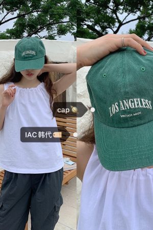 Vintage Washed LOS ANGELES Baseball Cap - Korean Style 90s Aesthetic, Casual Streetwear Accessory