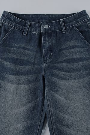 Vintage Washed Low-Waist Straight Leg Jeans for Trendy Girls - Versatile Basic Style for 90s and Y2K Fashion