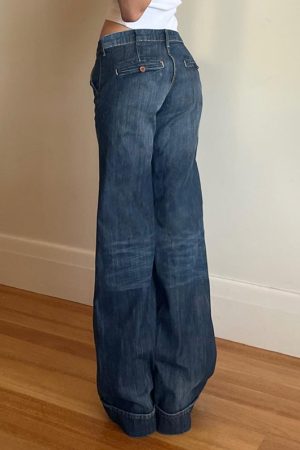 Vintage Washed Low-Waist Straight Leg Jeans for Trendy Girls - Versatile Basic Style for 90s and Y2K Fashion