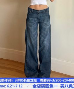 Vintage Washed Low-Waist Straight Leg Jeans for Trendy Girls - Versatile Basic Style for 90s and Y2K Fashion