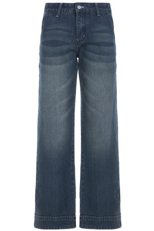 Vintage Washed Low-Waist Straight Leg Jeans for Trendy Girls - Versatile Basic Style for 90s and Y2K Fashion