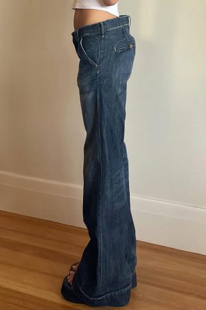 Vintage Washed Low-Waist Straight Leg Jeans for Trendy Girls - Versatile Basic Style for 90s and Y2K Fashion