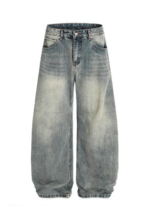 Vintage Washed Wide-Leg Denim Pants for Women - Trendy Loose Baggy Machete Style Curved Blade Trousers