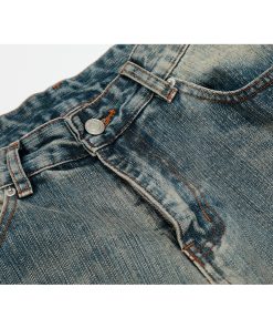 Vintage Washed Wide-Leg Denim Pants for Women - Trendy Loose Baggy Machete Style Curved Blade Trousers