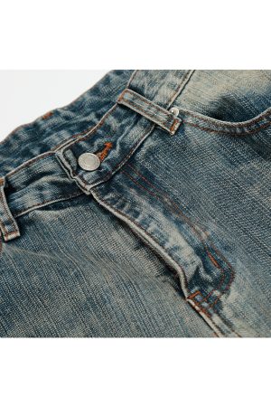 Vintage Washed Wide-Leg Denim Pants for Women - Trendy Loose Baggy Machete Style Curved Blade Trousers