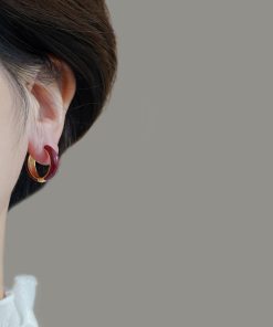 Vintage Wine Red Small Hoop Earrings - French Minimalist Design, High-End Temperament, Versatile Jewelry for Women