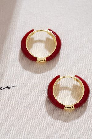 Vintage Wine Red Small Hoop Earrings - French Minimalist Design, High-End Temperament, Versatile Jewelry for Women