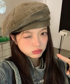 Vintage Women's Washed Beret Hat - Retro Casual Artistic Japanese Style for Small to Big Head Circumference, Perfect for Autumn