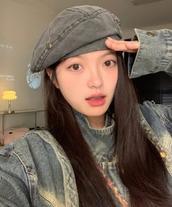Vintage Women's Washed Beret Hat - Retro Casual Artistic Japanese Style for Small to Big Head Circumference, Perfect for Autumn
