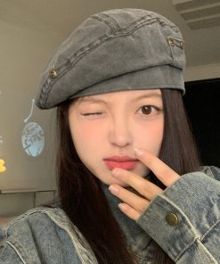 Vintage Women's Washed Beret Hat - Retro Casual Artistic Japanese Style for Small to Big Head Circumference, Perfect for Autumn