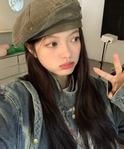 Vintage Women's Washed Beret Hat - Retro Casual Artistic Japanese Style for Small to Big Head Circumference, Perfect for Autumn