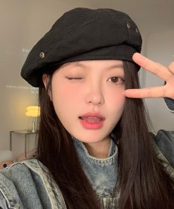 Vintage Women's Washed Beret Hat - Retro Casual Artistic Japanese Style for Small to Big Head Circumference, Perfect for Autumn
