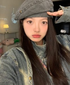 Vintage Women's Washed Beret Hat - Retro Casual Artistic Japanese Style for Small to Big Head Circumference, Perfect for Autumn