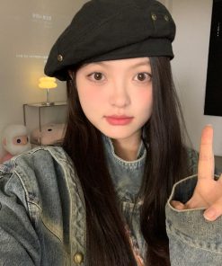 Vintage Women's Washed Beret Hat - Retro Casual Artistic Japanese Style for Small to Big Head Circumference, Perfect for Autumn