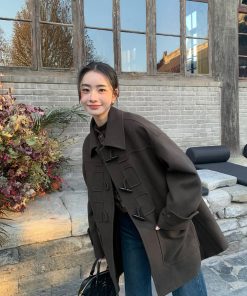 Vintage Woolen Coat for Women - Elegant Lapel Design, Loose Fit, 100% Wool, Perfect for Autumn and Winter Fashion