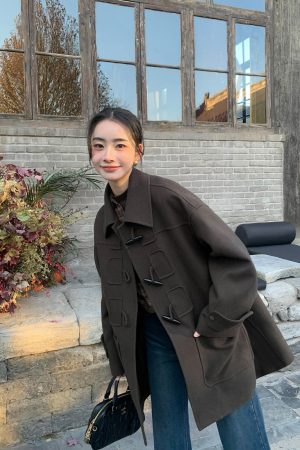 Vintage Woolen Coat for Women - Elegant Lapel Design, Loose Fit, 100% Wool, Perfect for Autumn and Winter Fashion