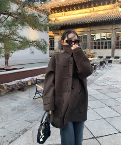 Vintage Woolen Coat for Women - Elegant Lapel Design, Loose Fit, 100% Wool, Perfect for Autumn and Winter Fashion