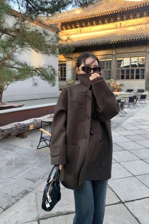 Vintage Woolen Coat for Women - Elegant Lapel Design, Loose Fit, 100% Wool, Perfect for Autumn and Winter Fashion