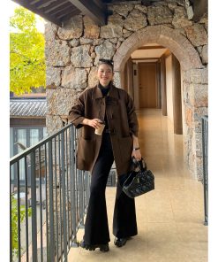 Vintage Woolen Coat for Women - Elegant Lapel Design, Loose Fit, 100% Wool, Perfect for Autumn and Winter Fashion