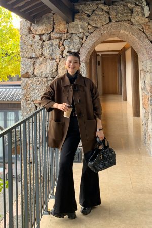 Vintage Woolen Coat for Women - Elegant Lapel Design, Loose Fit, 100% Wool, Perfect for Autumn and Winter Fashion