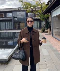 Vintage Woolen Coat for Women - Elegant Lapel Design, Loose Fit, 100% Wool, Perfect for Autumn and Winter Fashion