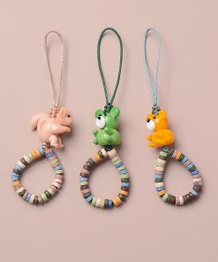 Volcanic Stone Glass Bear Phone Strap - Anti-Lost Wrist Chain Pendant with Beads for Stylish Carrying