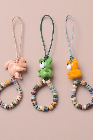 Volcanic Stone Glass Bear Phone Strap - Anti-Lost Wrist Chain Pendant with Beads for Stylish Carrying