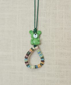 Volcanic Stone Glass Bear Phone Strap - Anti-Lost Wrist Chain Pendant with Beads for Stylish Carrying
