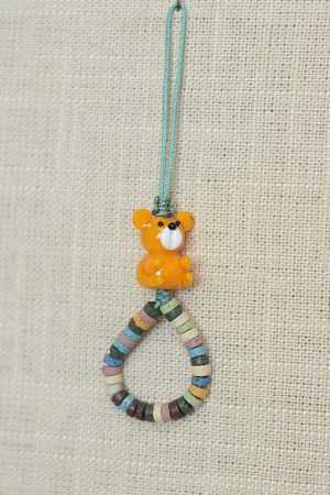 Volcanic Stone Glass Bear Phone Strap - Anti-Lost Wrist Chain Pendant with Beads for Stylish Carrying
